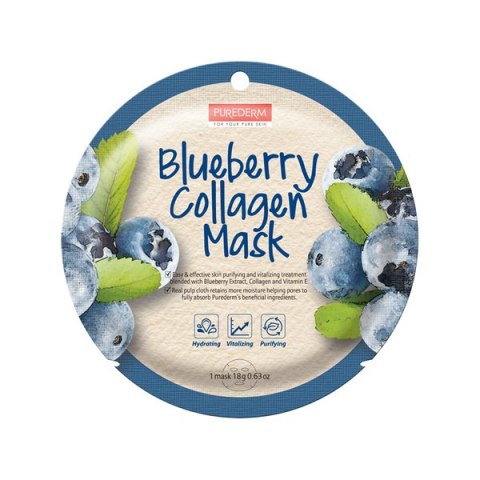 Purederm Blueberry Collagen Mask maseczka kolagenowa w płacie Borówka 18g (P1)