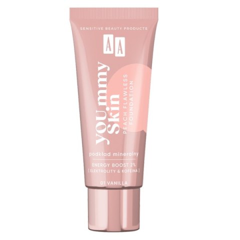 AA Yoummy Skin Peach Flawless Foundation podkład mineralny dodający blasku 01 Vanilla 30ml (P1)