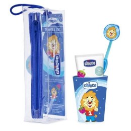 Chicco Travel Set zestaw podróżny do mycia zębów pasta + szczoteczka + kubek + etui 3-6l Niebieski (P1)