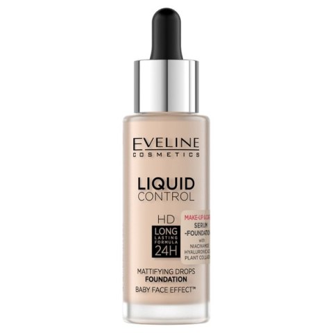 EVELINE Liquid Control HD Mattifying Drops Foundation matujący podkład do twarzy 002 Soft Porcelain Niacynamid 32ml (P1)