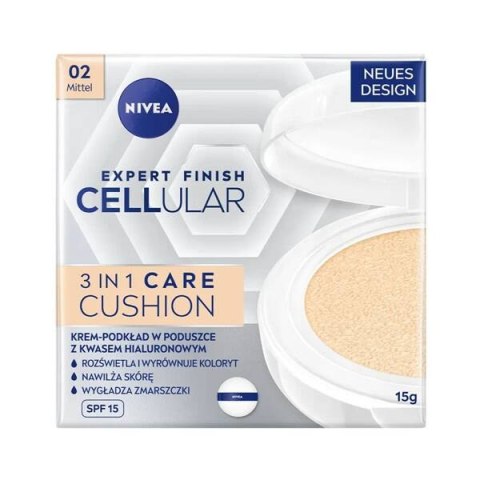 NIVEA Hyaluron Cellular Filler 3in1 Care Cushion podkład w gąbce SPF15 02 Medium 15g (P1)