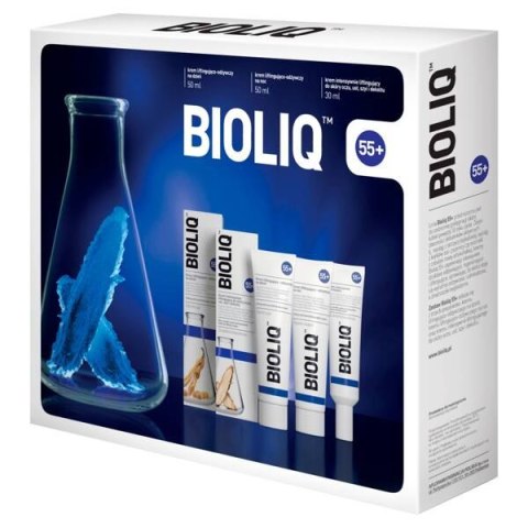 BIOLIQ 55+ zestaw krem intensywnie liftingujący do skóry oczu ust szyi i dekoltu 30ml + krem na dzień 50ml + krem na noc 50ml (P