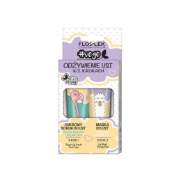 Floslek Vege Lip Care zestaw odżywienie ust w 2 krokach cukrowy scrub bezstresowy limonkowy + maska do ust stylowa gruszkowa 2x1