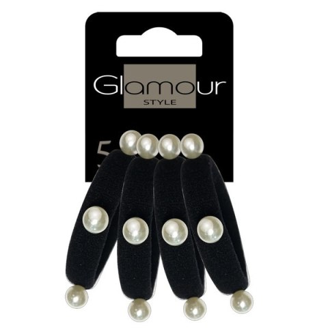 Glamour Gumki do włosów czarne z perełkami 4szt (P1)