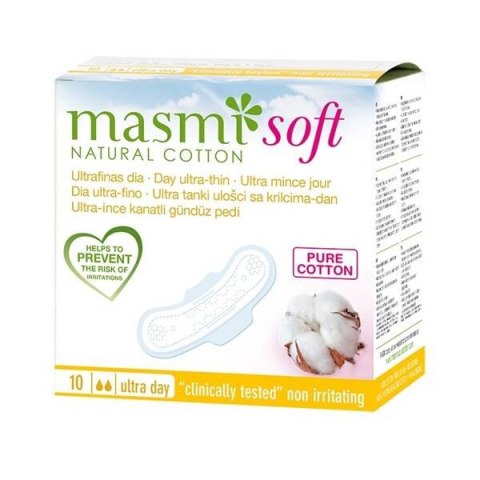 MASMI Soft Day Ultra-Thin Pads ultracienkie podpaski na dzień ze skrzydełkami z bawełny organicznej 10sztuk (P1)